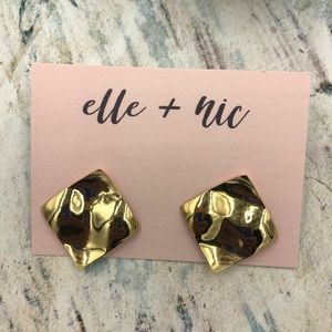 Gold Plated Crinkle Square Stud Earrings